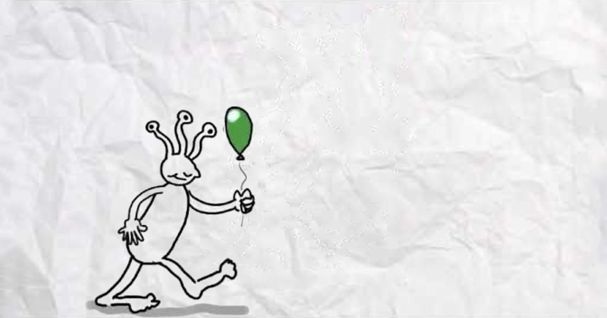 Alien with Green Balloon